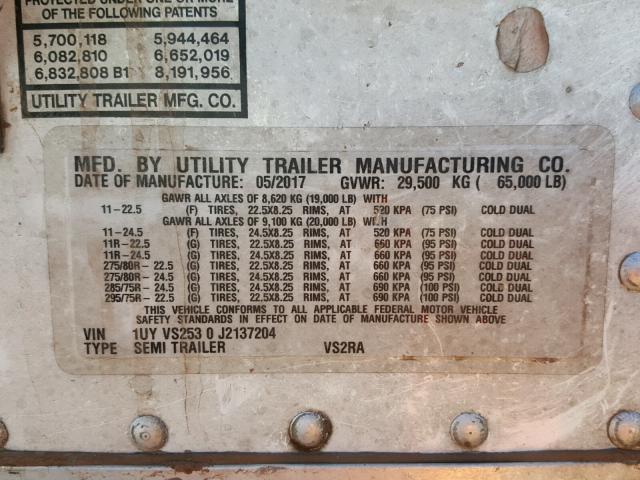 1UYVS2530J2137204 - 2018 UTILITY TRAILER WHITE photo 10