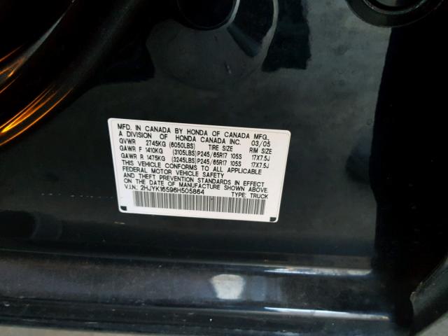 2HJYK16596H505864 - 2006 HONDA RIDGELINE BLACK photo 10