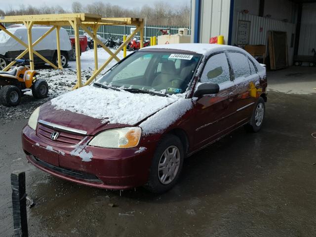 2HGES166X2H521258 - 2002 HONDA CIVIC LX BURGUNDY photo 2