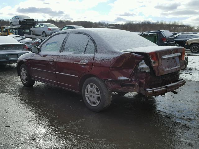 2HGES166X2H521258 - 2002 HONDA CIVIC LX BURGUNDY photo 3