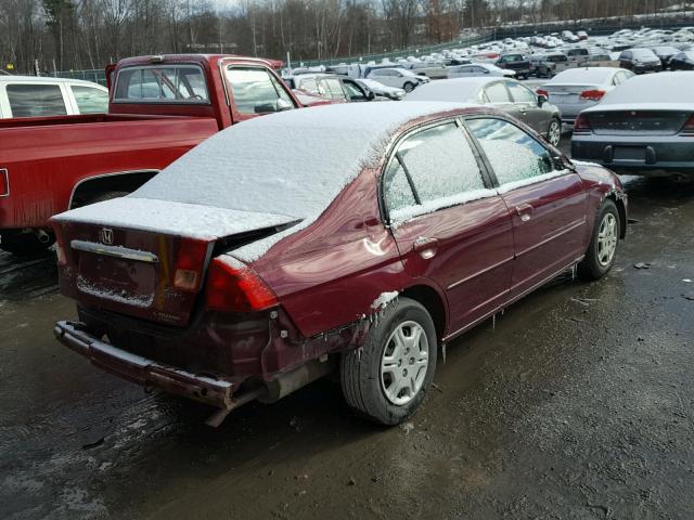 2HGES166X2H521258 - 2002 HONDA CIVIC LX BURGUNDY photo 4