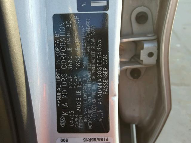 KNADM4A30G6564855 - 2016 KIA RIO LX Արծաթագույն լուսանկար 10