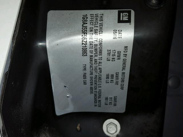 1G8AJ55F56Z210863 - 2006 SATURN ION LEVEL 白色 照片 10