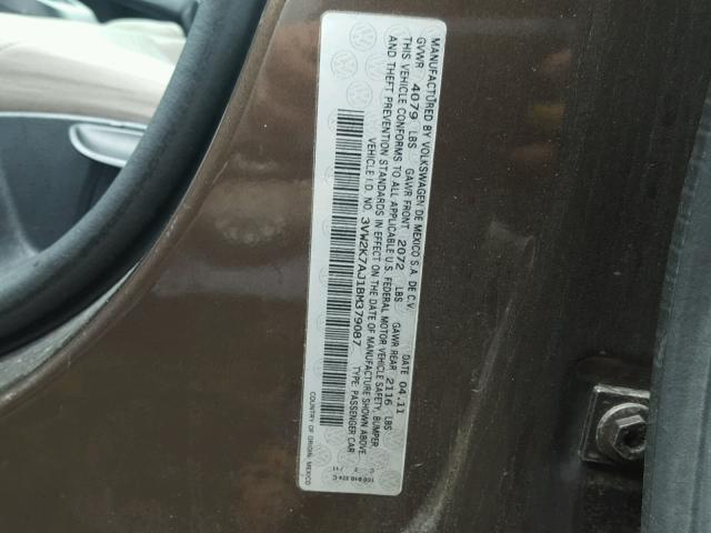 3VW2K7AJ1BM379087 - 2011 VOLKSWAGEN JETTA BASE ყავისფერი ფოტო 10