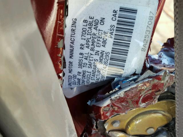 1Y1SK5286YZ426295 - 2000 CHEVROLET GEO PRIZM 勃艮第红 照片 10