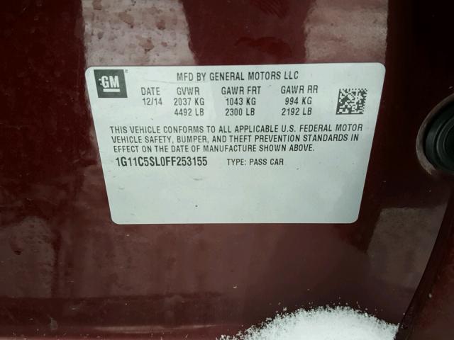 1G11C5SL0FF253155 - 2015 CHEVROLET MALIBU 1LT 栗色 照片 10