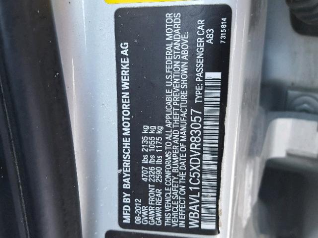 WBAVL1C5XDVR83057 - 2013 BMW X1 XDRIVE2 银色 照片 10