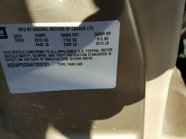 2G2WP522441328781 - 2004 PONTIAC GRAND PRIX TAN photo 10