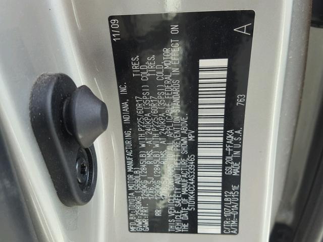 5TDYK4CC4AS339465 - 2010 TOYOTA SIENNA XLE SILVER photo 10