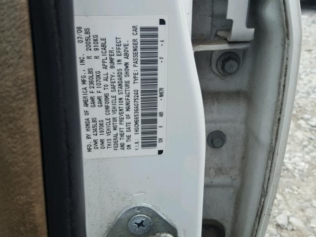 1HGCM66536A075240 - 2006 HONDA ACCORD EX WHITE photo 10