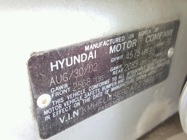 KMHFU45E92A227836 - 2002 HYUNDAI XG 350 SILVER photo 10