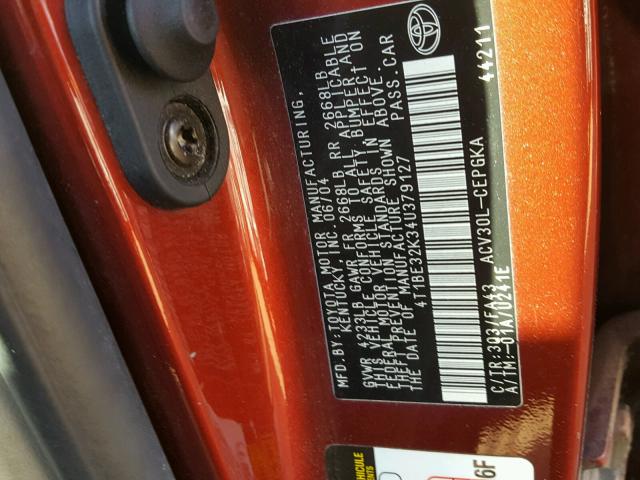 4T1BE32K34U379127 - 2004 TOYOTA CAMRY LE BURGUNDY photo 10