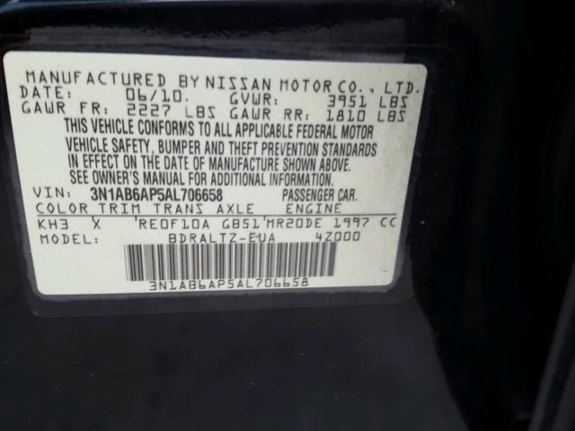 3N1AB6AP5AL706658 - 2010 NISSAN SENTRA 2.0 BLACK photo 10