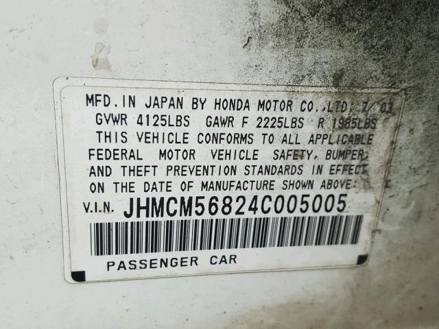 JHMCM56824C005005 - 2004 HONDA ACCORD EX WHITE photo 10