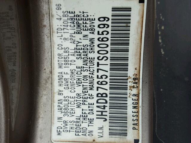 JH4DB7657TS006599 - 1996 ACURA INTEGRA LS BEIGE photo 10