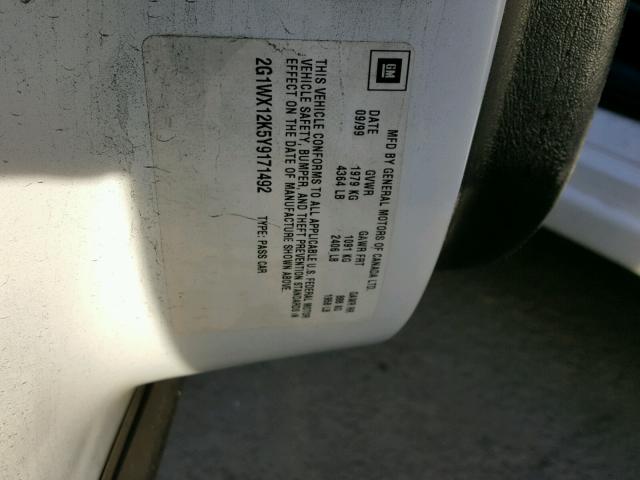 2G1WX12K5Y9171492 - 2000 CHEVROLET MONTE CARL 白色 照片 10