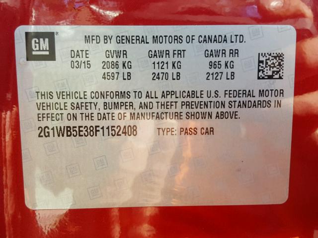 2G1WB5E38F1152408 - 2015 CHEVROLET IMPALA LIM RED photo 10