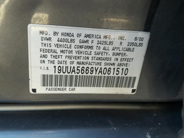 19UUA5669YA061510 - 2000 ACURA 3.2TL GRAY photo 10