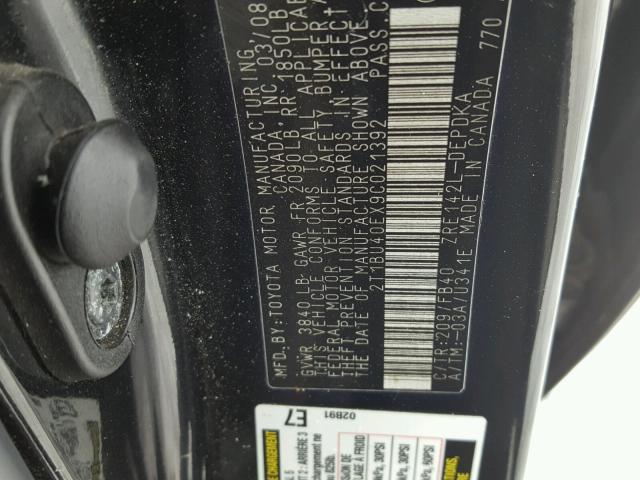 2T1BU40EX9C021392 - 2009 TOYOTA COROLLA BA BLACK photo 10