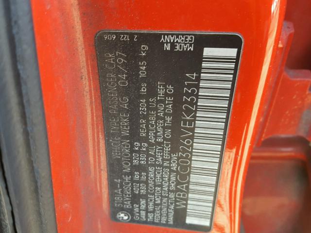 WBACC0326VEK23314 - 1997 BMW 318 I AUTO RED photo 10