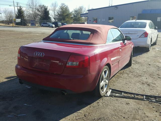 WAUAC48H55K009377 - 2005 AUDI A4 1.8 CAB RED photo 4