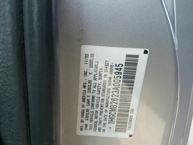 1HGCM82623A005945 - 2003 HONDA ACCORD EX SILVER photo 10