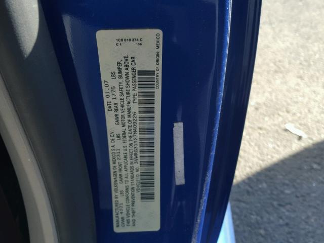 3VWRG31Y27M409226 - 2007 VOLKSWAGEN NEW BEETLE 蓝色 照片 10