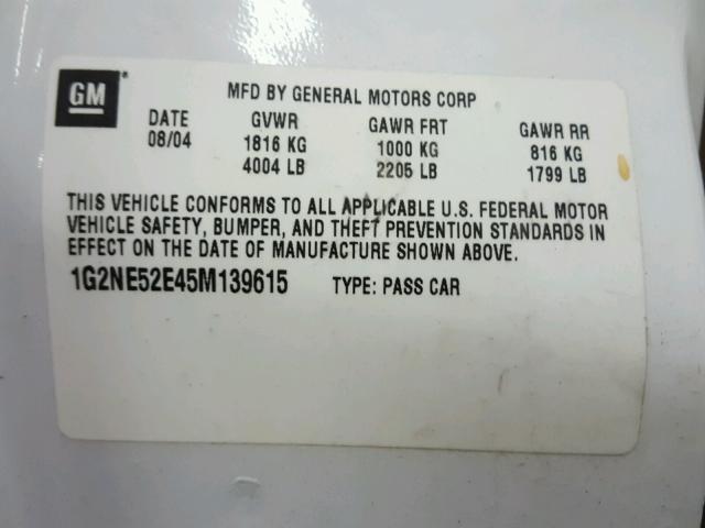 1G2NE52E45M139615 - 2005 PONTIAC GRAND AM S WHITE photo 10