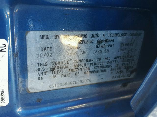 KL1TD56607B093070 - 2007 CHEVROLET AVEO BASE Mavi foto 10