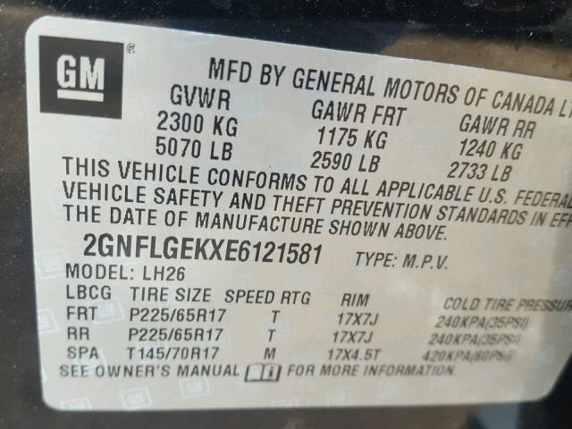 2GNFLGEKXE6121581 - 2014 CHEVROLET EQUINOX LT BLACK photo 10