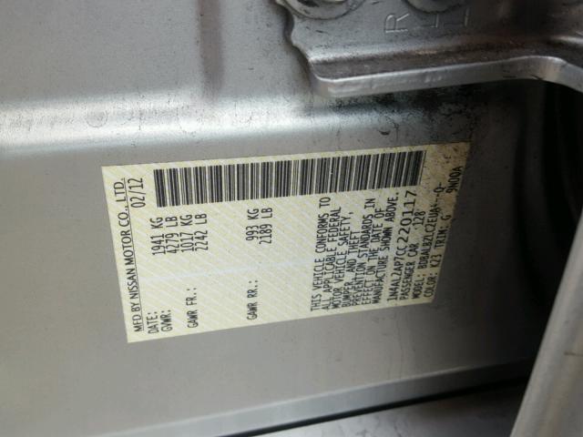 1N4AL2AP7CC220117 - 2012 NISSAN ALTIMA BAS SILVER photo 10