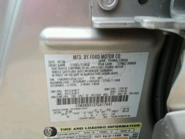 1FMDK02127GA17641 - 2007 FORD FREESTYLE SILVER photo 10