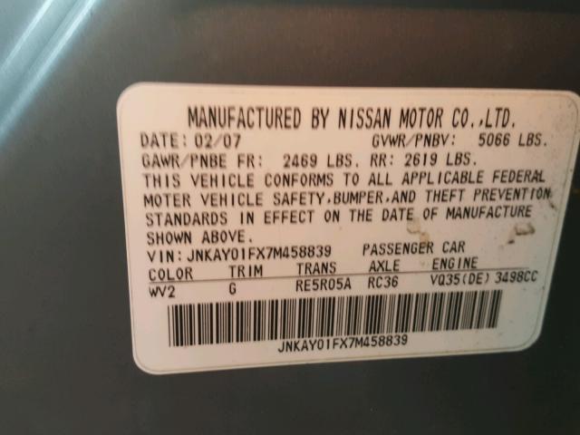 JNKAY01FX7M458839 - 2007 INFINITI M35 BASE GRAY photo 10