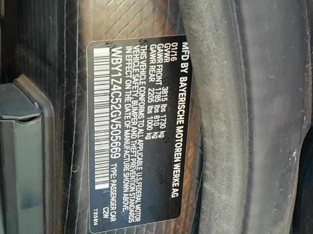 WBY1Z4C52GV505669 - 2016 BMW I3 REX Қара фото 10