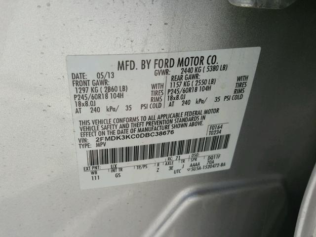 2FMDK3KC0DBC38676 - 2013 FORD EDGE LIMIT SILVER photo 10