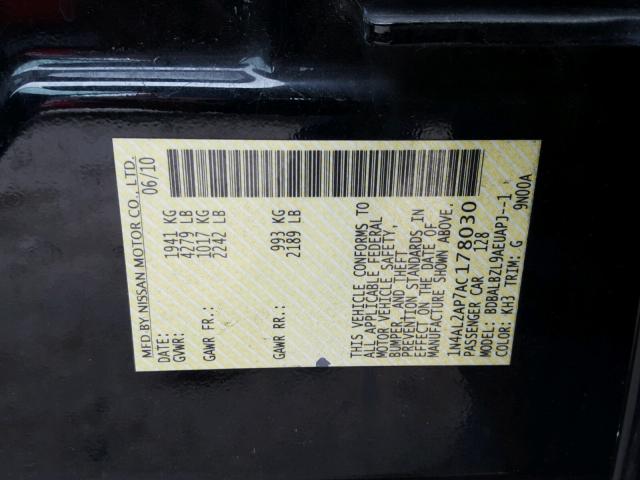 1N4AL2AP7AC178030 - 2010 NISSAN ALTIMA BAS BLACK photo 10