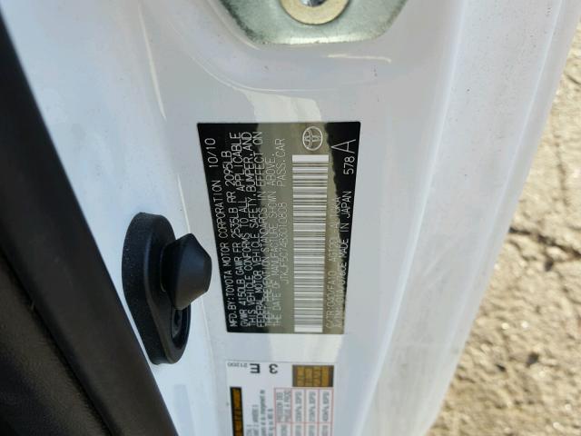 JTKJF5C74B3010808 - 2011 TOYOTA SCION TC 白色 照片 10