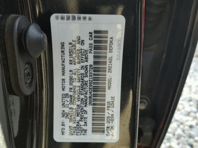 1NXBU40E99Z133728 - 2009 TOYOTA COROLLA BA BLACK photo 10