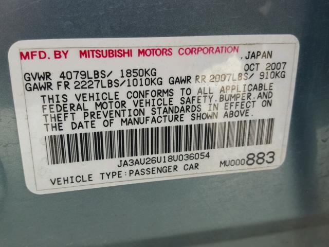 JA3AU26U18U036054 - 2008 MITSUBISHI LANCER ES BLUE photo 10