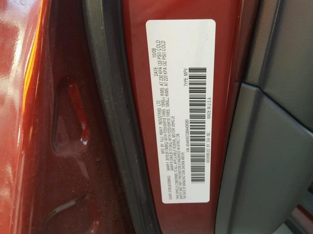 4S4WX97D894406080 - 2009 SUBARU TRIBECA LI RED photo 10