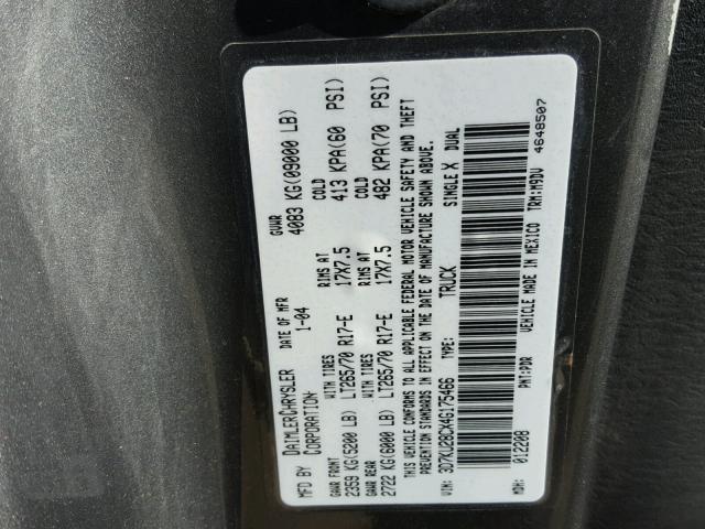 3D7KU28CX4G175466 - 2004 DODGE RAM 2500 S GRAY photo 10