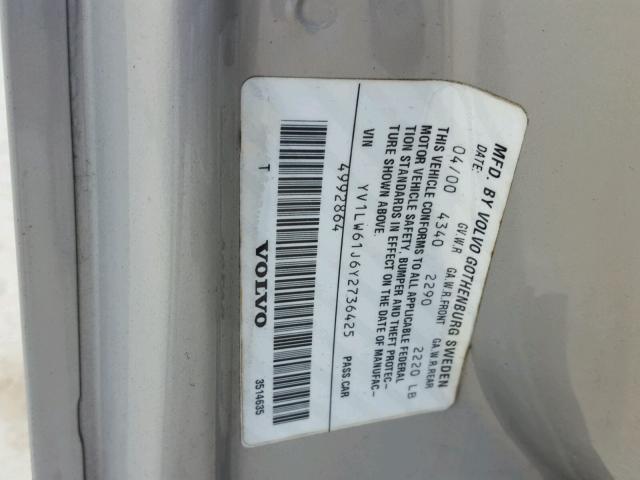 YV1LW61J6Y2736425 - 2000 VOLVO V70 BASE SILVER photo 10