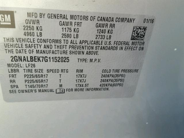 2GNALBEK7G1152025 - 2016 CHEVROLET EQUINOX LS SILVER photo 10