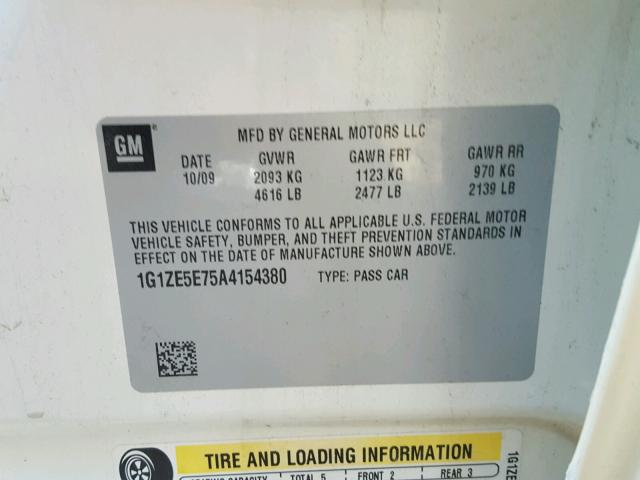 1G1ZE5E75A4154380 - 2010 CHEVROLET MALIBU LTZ 白色 照片 10