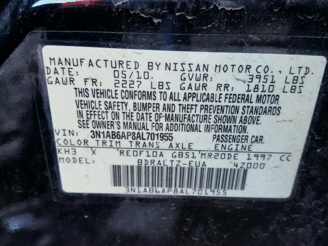 3N1AB6AP8AL701955 - 2010 NISSAN SENTRA 2.0 BLACK photo 10