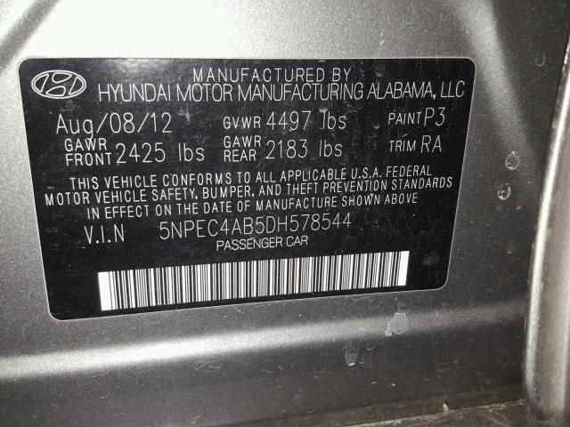 5NPEC4AB5DH578544 - 2013 HYUNDAI SONATA SE GRAY photo 10