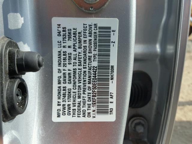 19XFB2F50EE044422 - 2014 HONDA CIVIC LX SILVER photo 10