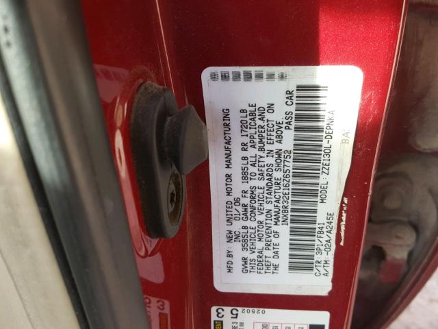 1NXBR32E16Z657752 - 2006 TOYOTA COROLLA CE RED photo 10