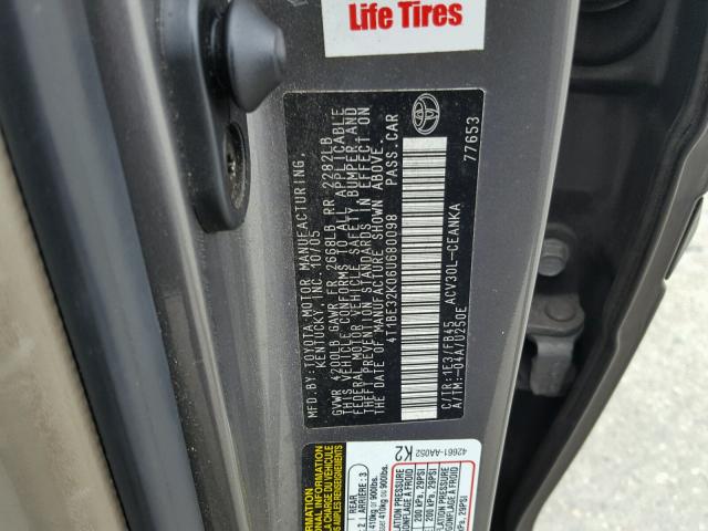 4T1BE32K06U680098 - 2006 TOYOTA CAMRY LE CHARCOAL photo 10