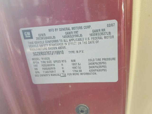 5GZER33767J119910 - 2007 SATURN OUTLOOK SP მუქწითელი ფოტო 10